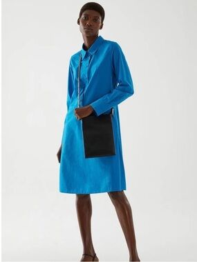 COS Oversized Long Sleeve Blue Shirt Dress w/Side Pleats 100% Cotton - Size 4